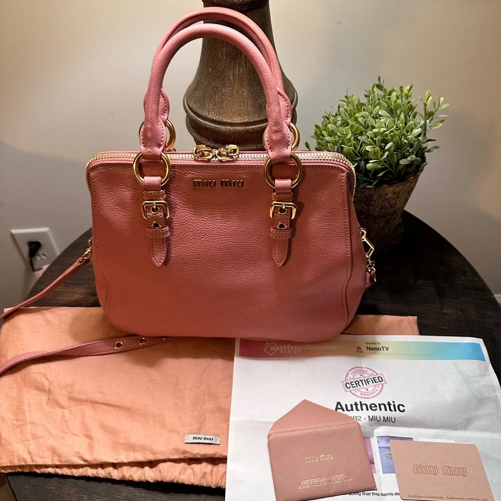 Miu Miu Rose Leather Satchel with Gold Accents - Picture 3 of 15